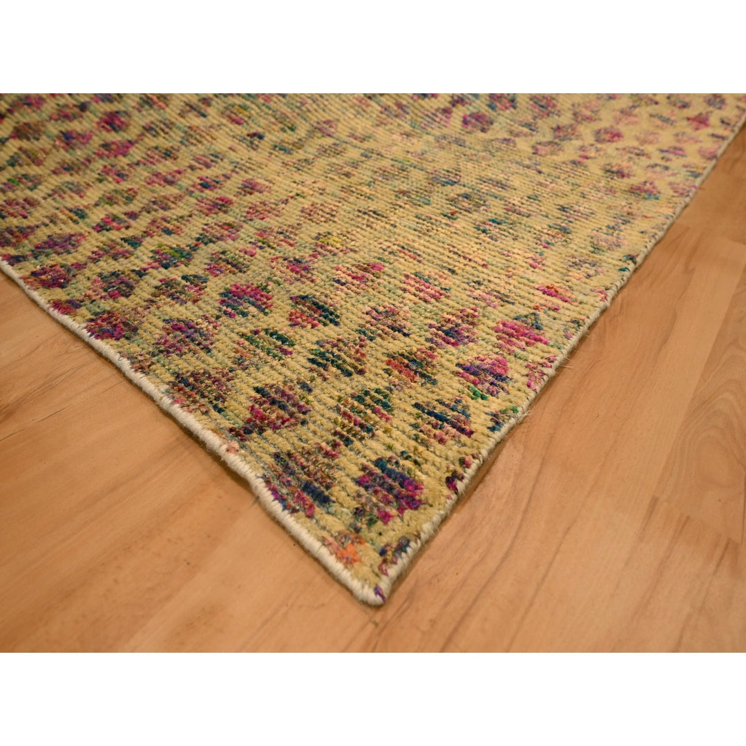 7'9" x 9'11" New Hand Knotted Brown Wool & Sari Silk Rectangle Oriental Rug - MOA10276191