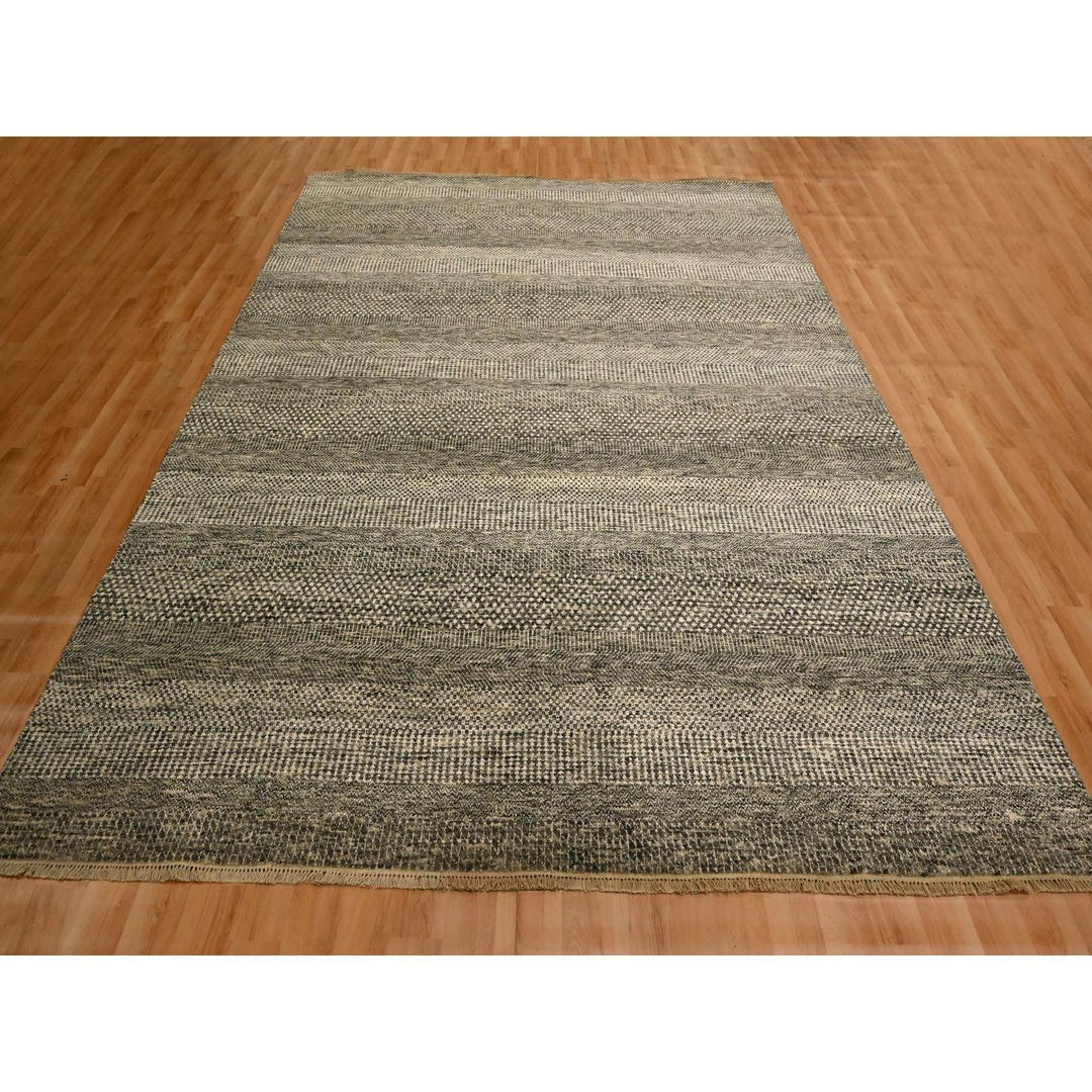 7'9" x 10'2" New Hand Knotted Grey Wool Rectangle Oriental Rug - MOA10276194
