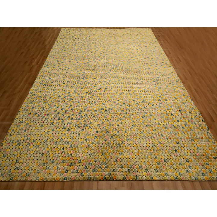 9'0" x 12'2" New Hand Knotted Yellow Sari Silk Rectangle Oriental Rug - MOA10276200