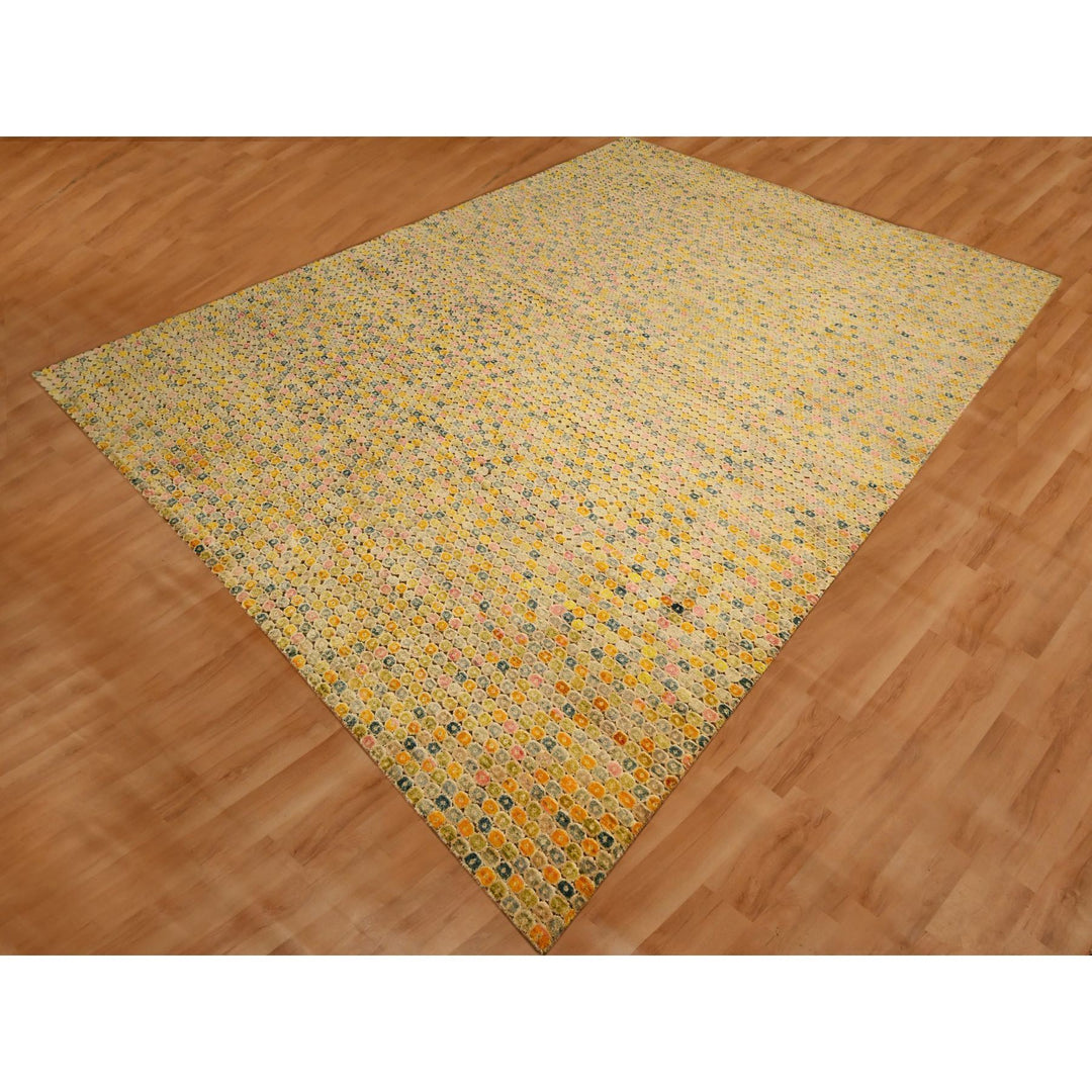 9'0" x 12'2" New Hand Knotted Yellow Sari Silk Rectangle Oriental Rug - MOA10276200
