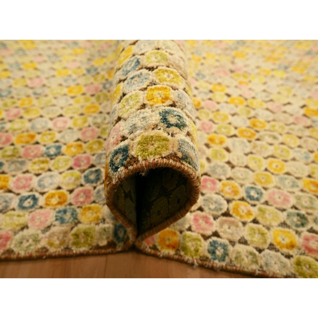9'0" x 12'2" New Hand Knotted Yellow Sari Silk Rectangle Oriental Rug - MOA10276200