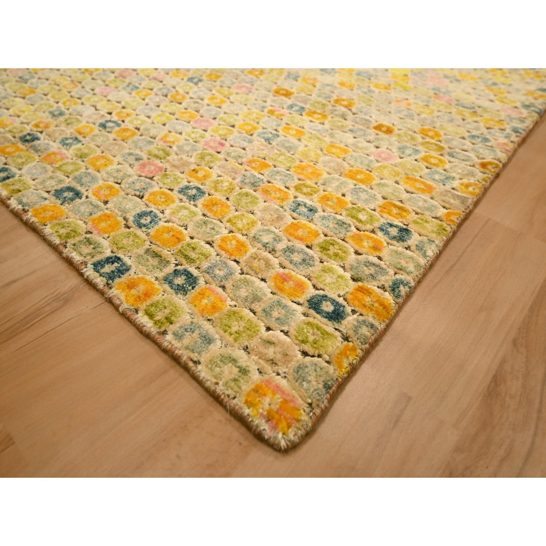 9'0" x 12'2" New Hand Knotted Yellow Sari Silk Rectangle Oriental Rug - MOA10276200
