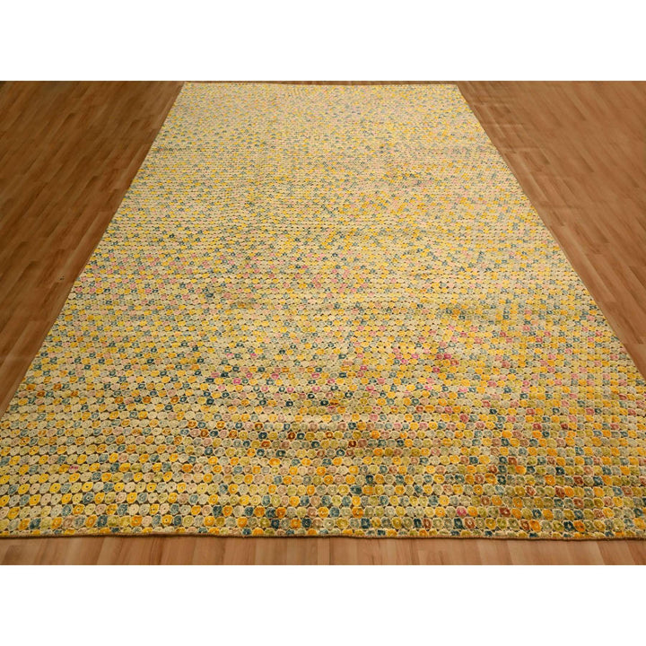 8'10" x 12'2" New Hand Knotted Yellow Sari Silk Rectangle Oriental Rug - MOA10276201