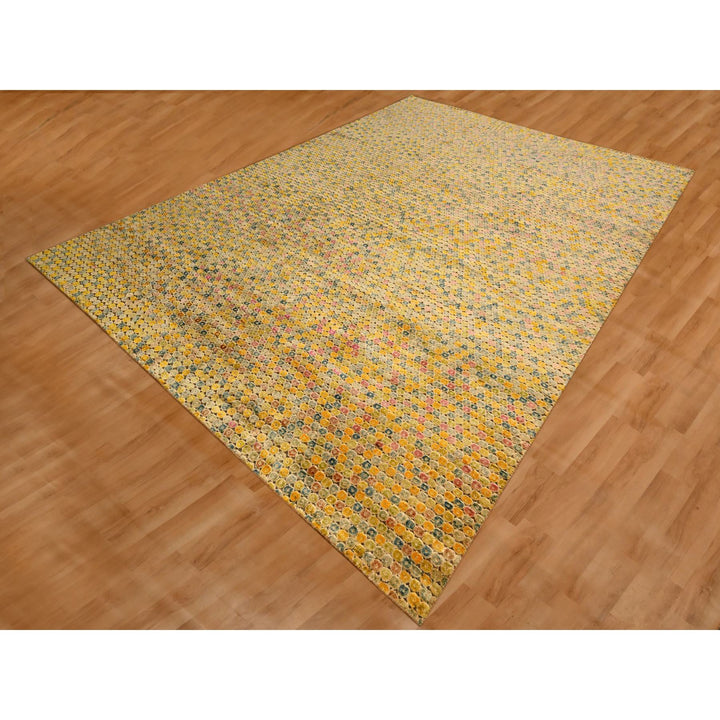 8'10" x 12'2" New Hand Knotted Yellow Sari Silk Rectangle Oriental Rug - MOA10276201