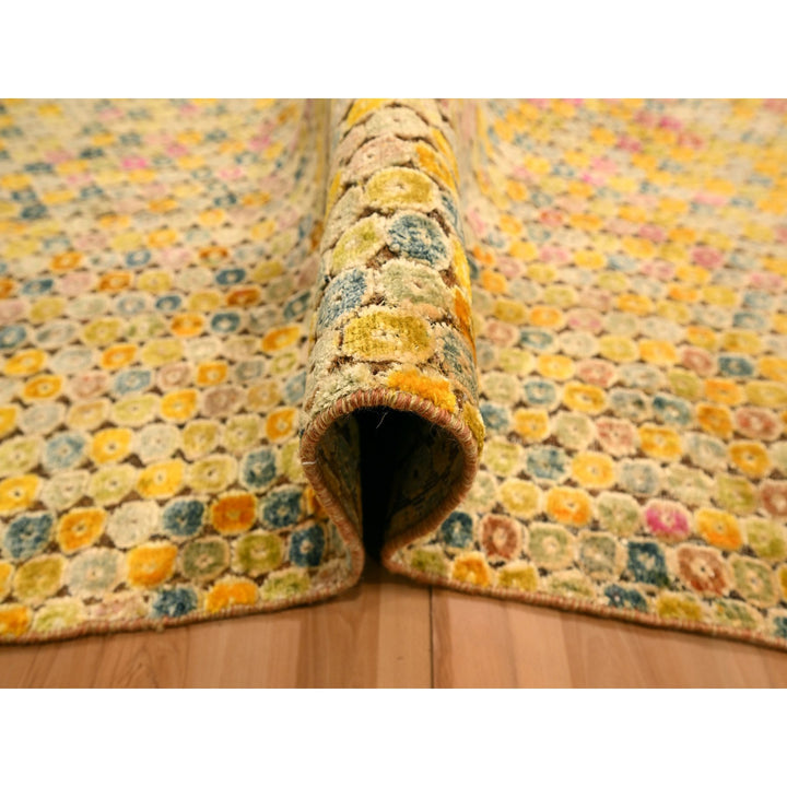 8'10" x 12'2" New Hand Knotted Yellow Sari Silk Rectangle Oriental Rug - MOA10276201