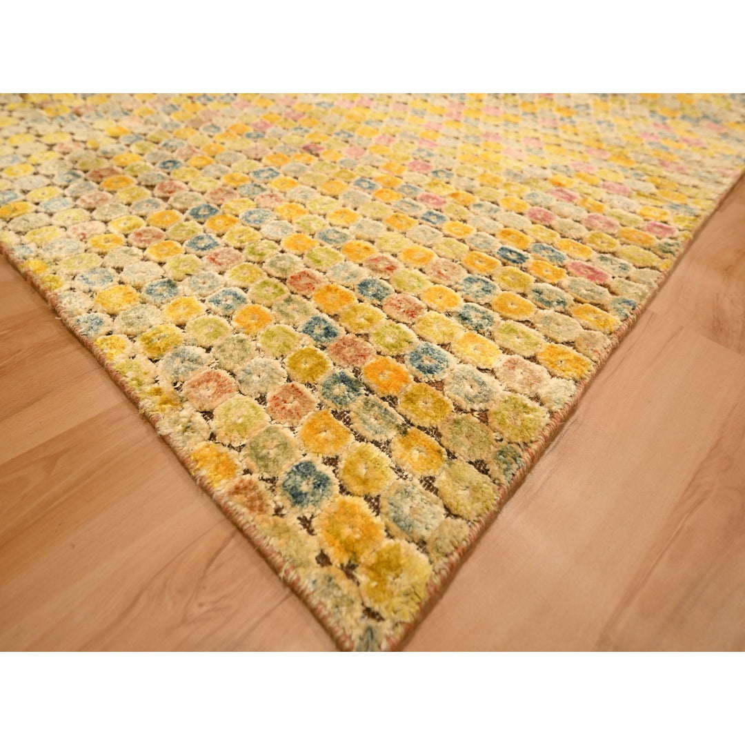8'10" x 12'2" New Hand Knotted Yellow Sari Silk Rectangle Oriental Rug - MOA10276201