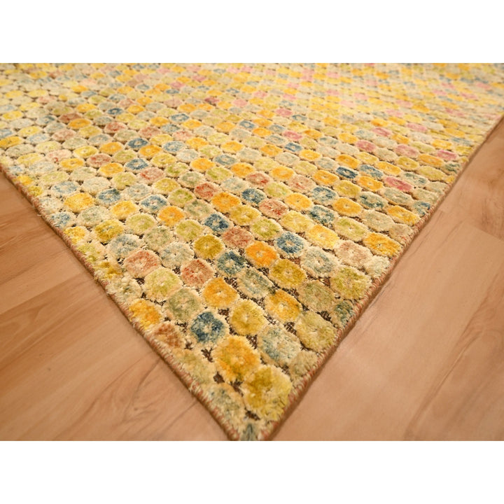 8'10" x 12'2" New Hand Knotted Yellow Sari Silk Rectangle Oriental Rug - MOA10276201