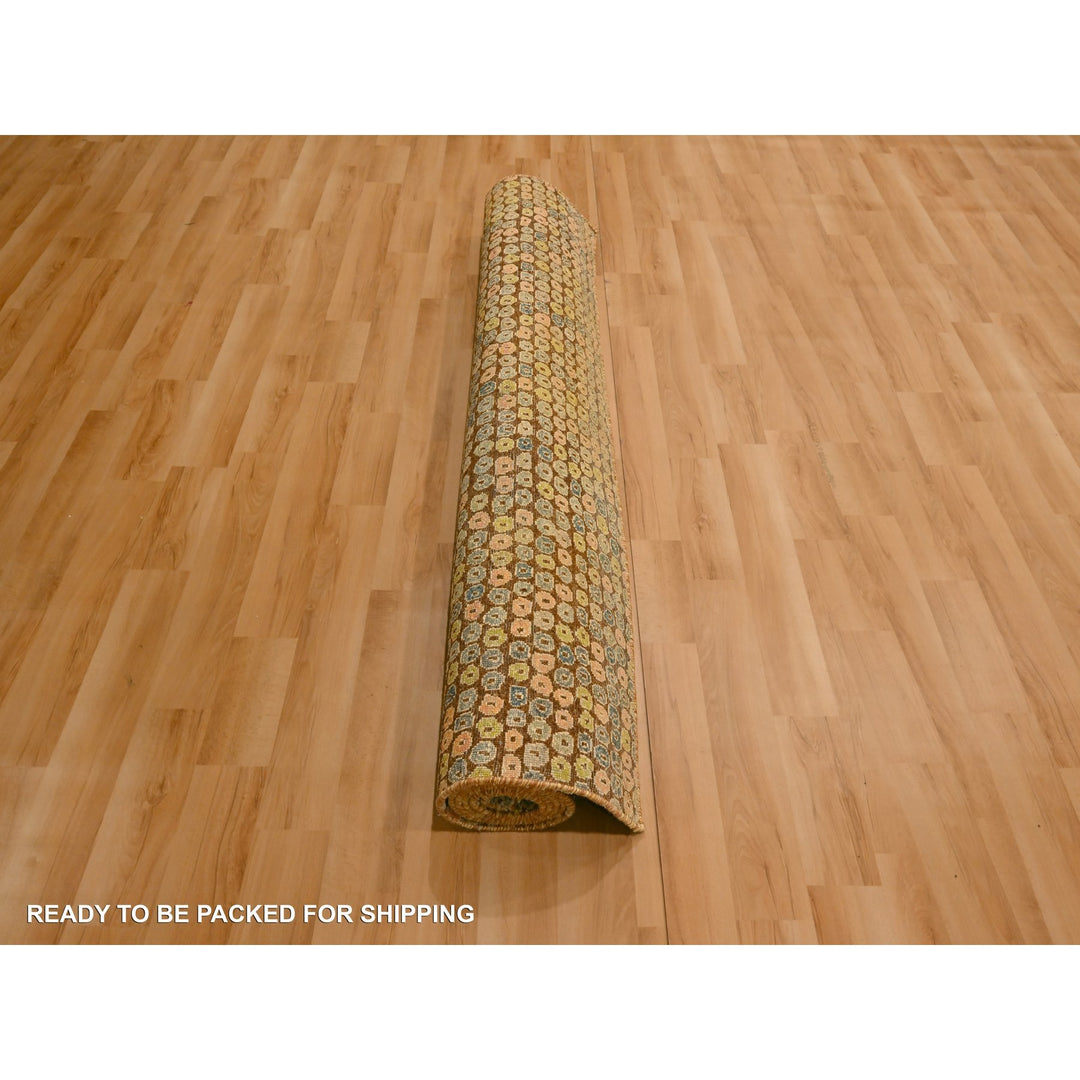 4'11" x 7'7" New Hand Knotted Yellow Sari Silk Rectangle Oriental Rug - MOA10276202