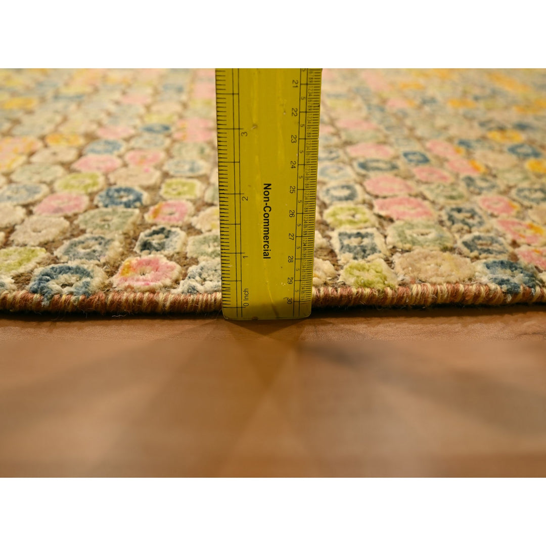 4'11" x 7'7" New Hand Knotted Yellow Sari Silk Rectangle Oriental Rug - MOA10276202