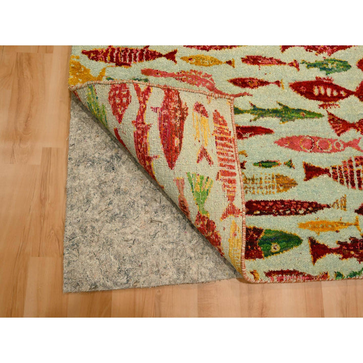 4'7" x 6'1" New Hand Knotted Red Wool & Sari Silk Rectangle Oriental Rug - MOA10276205