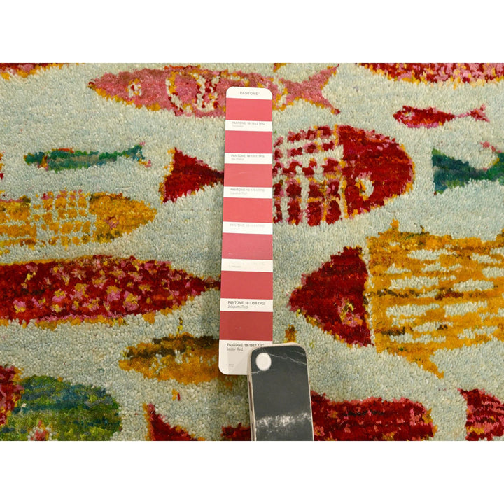 4'7" x 6'1" New Hand Knotted Red Wool & Sari Silk Rectangle Oriental Rug - MOA10276205