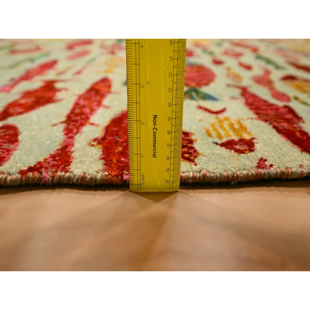 4'7" x 6'1" New Hand Knotted Red Wool & Sari Silk Rectangle Oriental Rug - MOA10276205