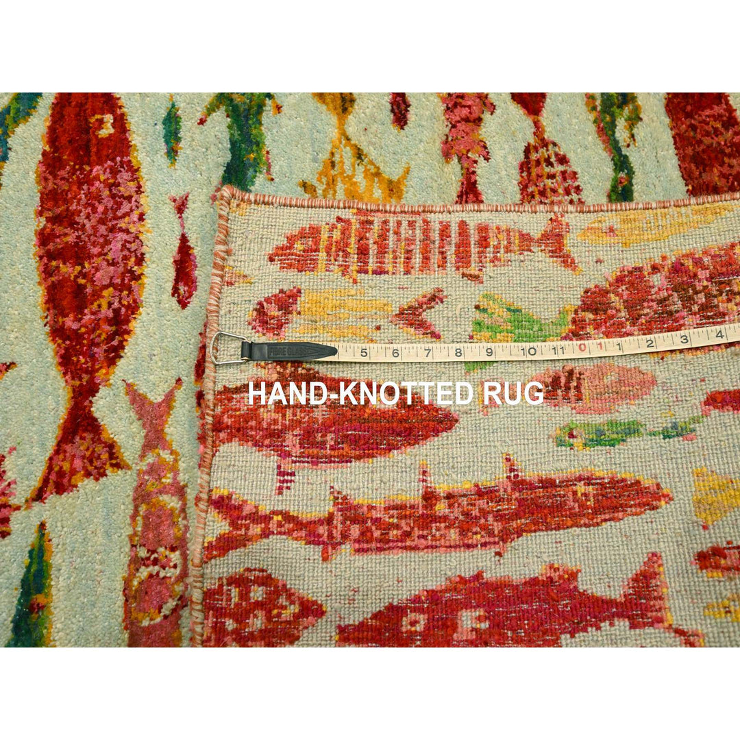 4'7" x 6'1" New Hand Knotted Red Wool & Sari Silk Rectangle Oriental Rug - MOA10276205