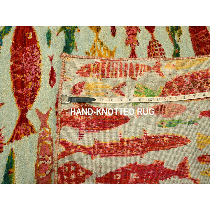 4'7" x 6'1" New Hand Knotted Red Wool & Sari Silk Rectangle Oriental Rug - MOA10276205