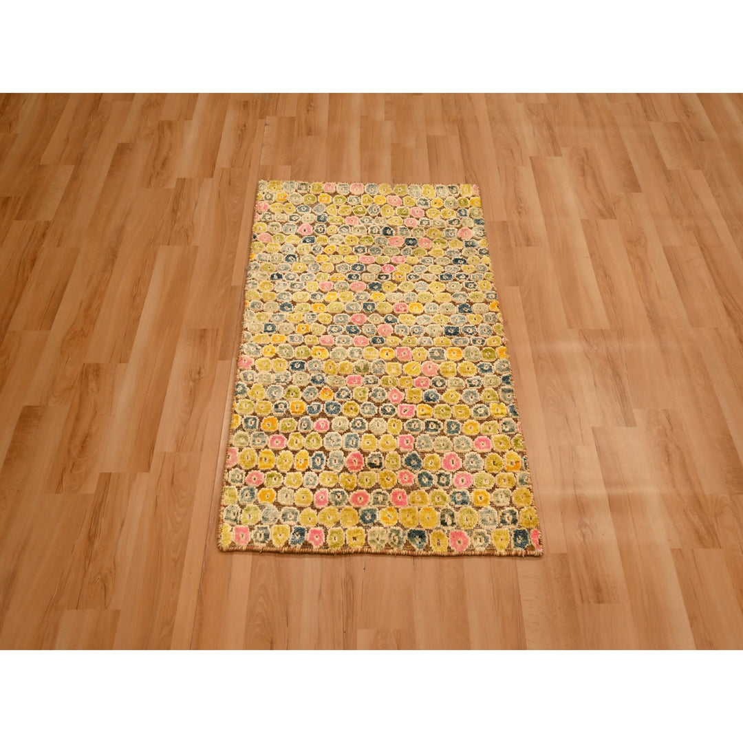 2'0" x 3'0" New Hand Knotted Yellow Sari Silk Rectangle Oriental Rug - MOA10276208
