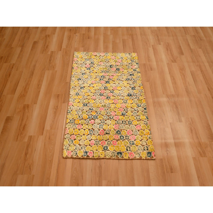 2'0" x 3'0" New Hand Knotted Yellow Sari Silk Rectangle Oriental Rug - MOA10276208
