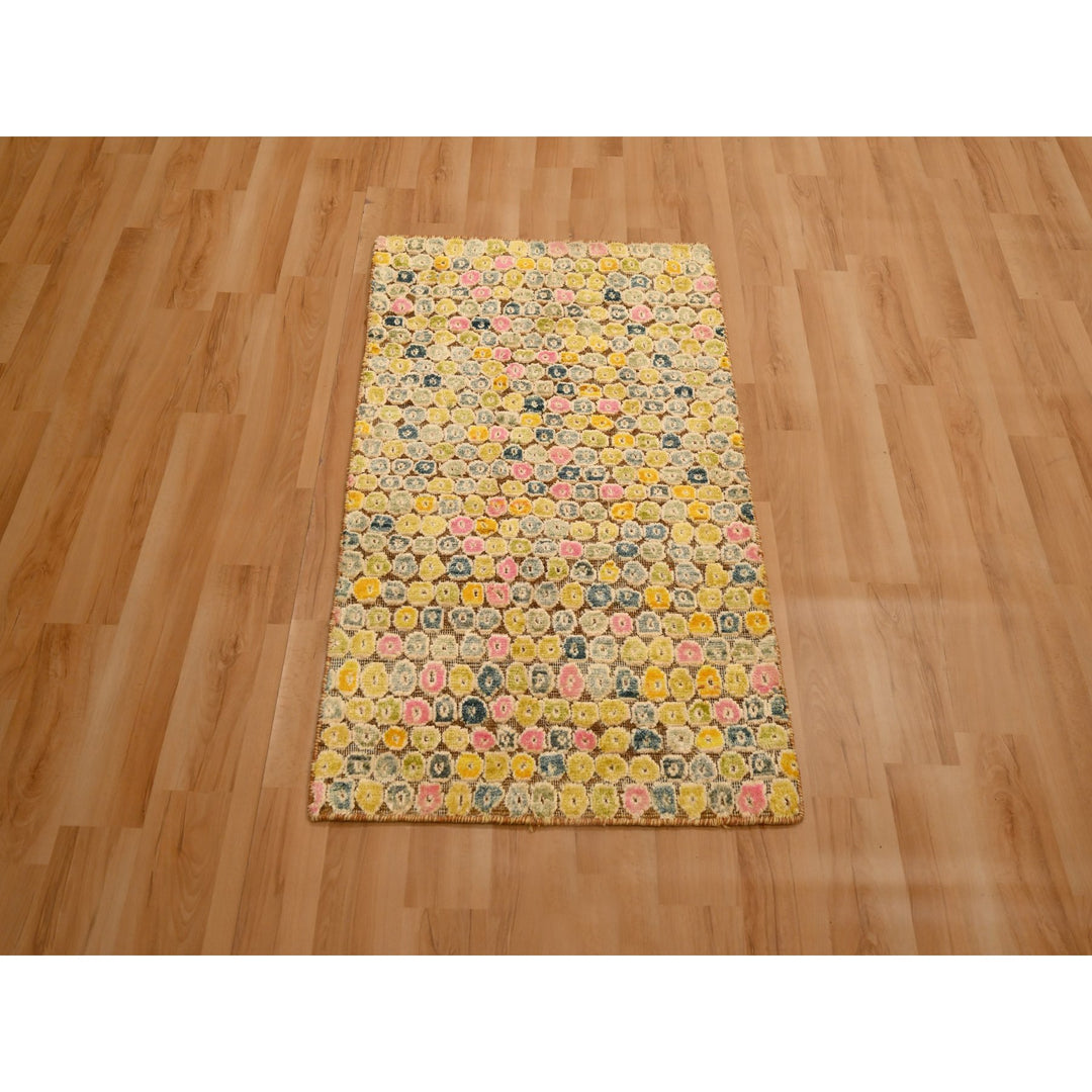 2'0" x 3'0" New Hand Knotted Yellow Sari Silk Rectangle Oriental Rug - MOA10276209