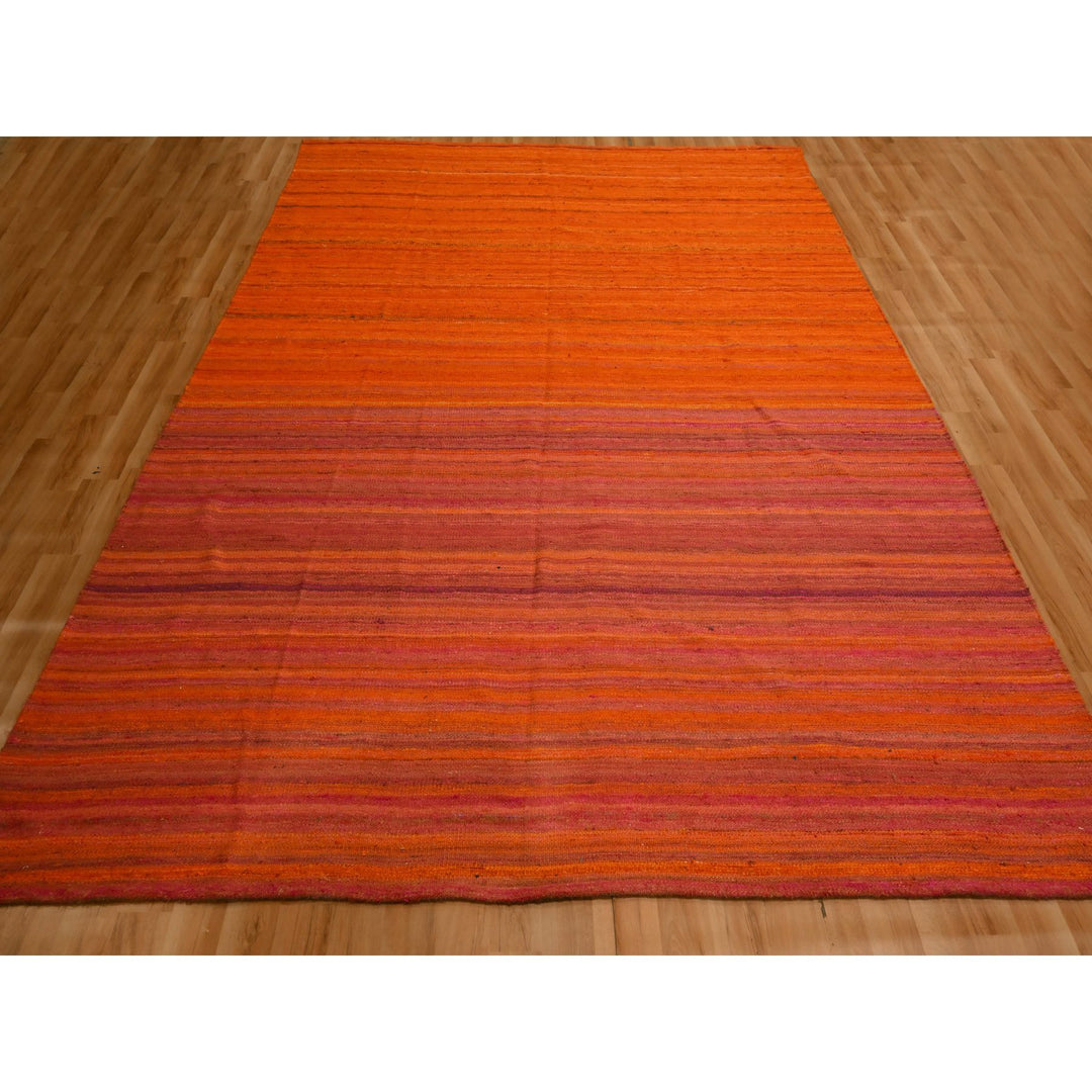 8'0" x 10'1" New Hand Knotted Orange Wool & Sari Silk Rectangle Oriental Rug - MOA10276210
