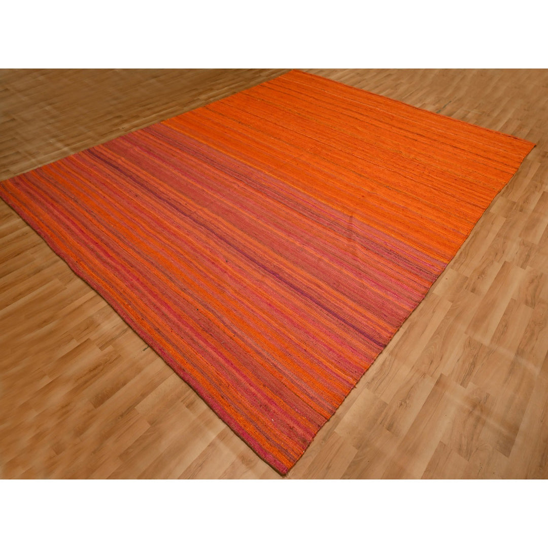 8'0" x 10'1" New Hand Knotted Orange Wool & Sari Silk Rectangle Oriental Rug - MOA10276210