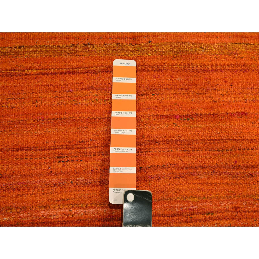 8'0" x 10'1" New Hand Knotted Orange Wool & Sari Silk Rectangle Oriental Rug - MOA10276210