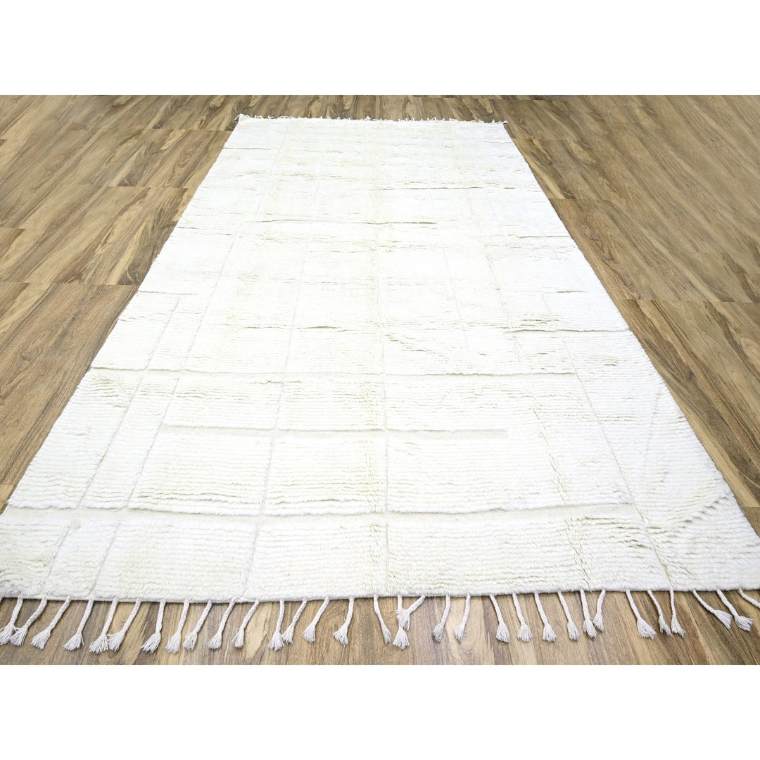 10'1" x 14'0" New Hand Knotted Ivory Wool Rectangle Oriental Rug - MOA10276211
