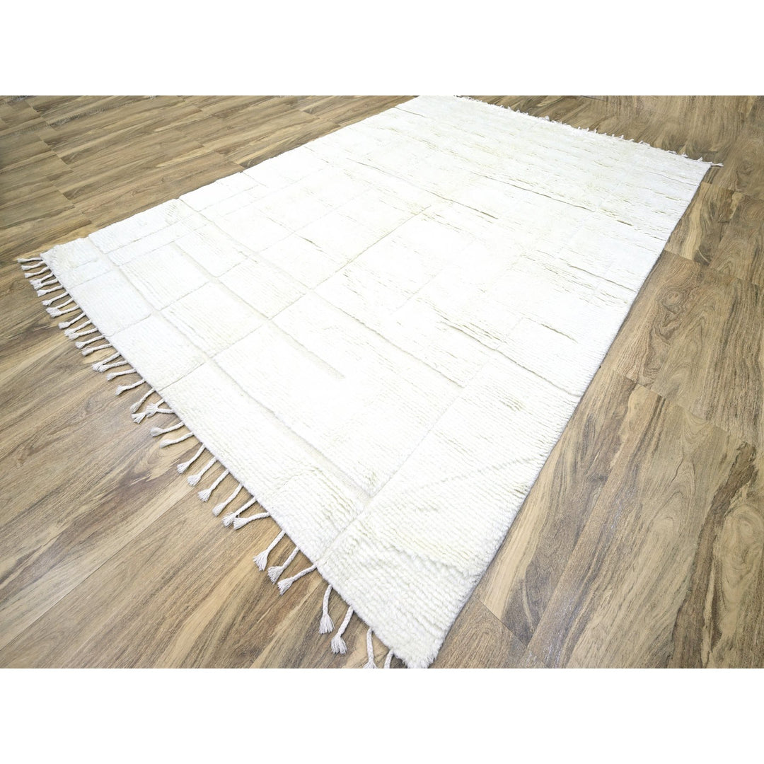 10'1" x 14'0" New Hand Knotted Ivory Wool Rectangle Oriental Rug - MOA10276211