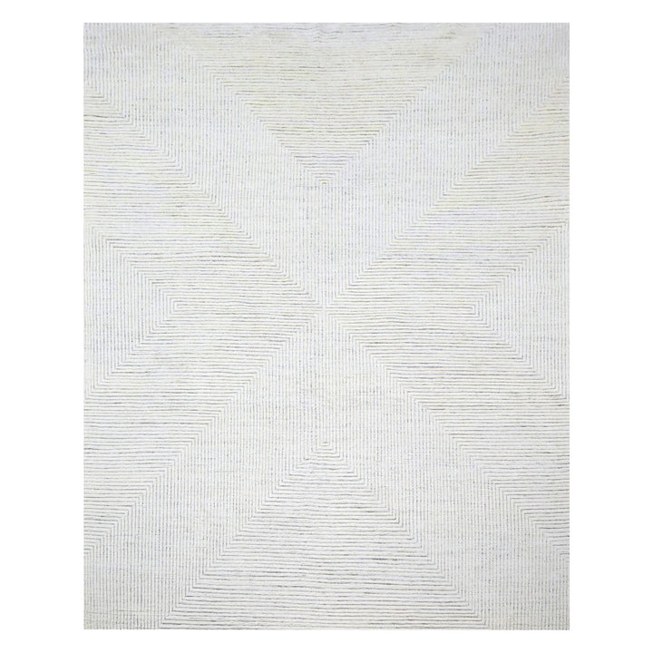 8'11" x 12'1" New Hand Knotted Ivory Wool Rectangle Oriental Rug - MOA10276213