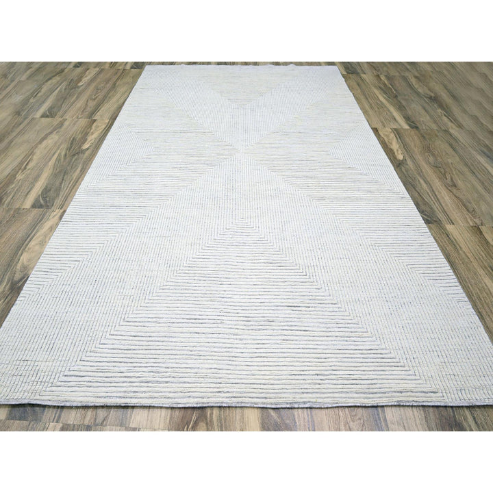 8'11" x 12'1" New Hand Knotted Ivory Wool Rectangle Oriental Rug - MOA10276213