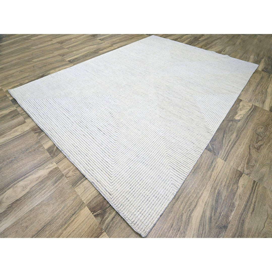 8'11" x 12'1" New Hand Knotted Ivory Wool Rectangle Oriental Rug - MOA10276213
