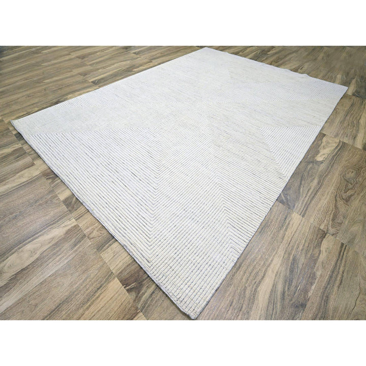 8'11" x 12'1" New Hand Knotted Ivory Wool Rectangle Oriental Rug - MOA10276213
