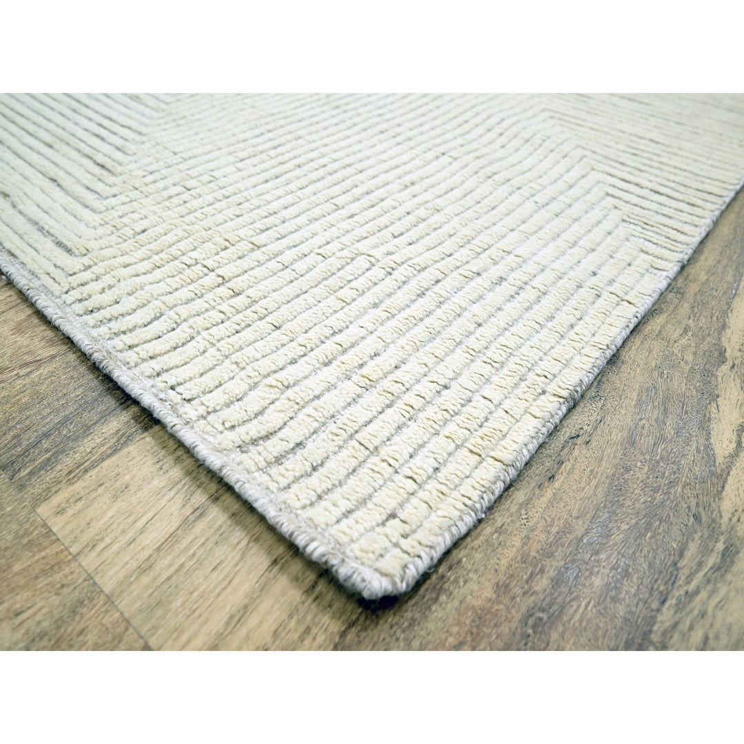 8'11" x 12'1" New Hand Knotted Ivory Wool Rectangle Oriental Rug - MOA10276213