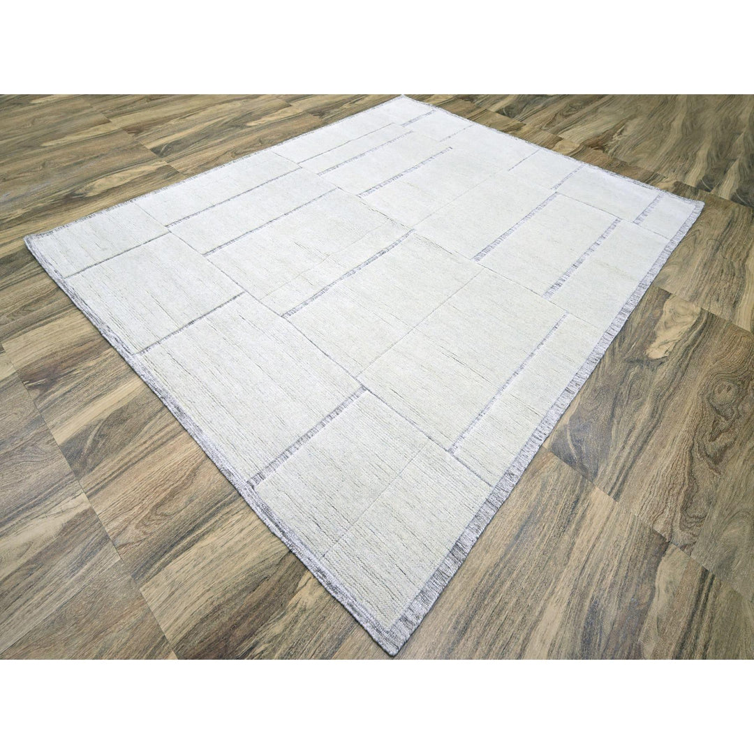 8'0" x 9'9" New Hand Knotted Ivory Wool Rectangle Oriental Rug - MOA10276214