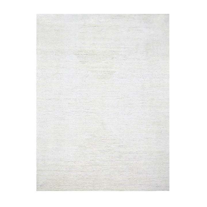 9'0" x 12'0" New Hand Knotted Ivory Wool Rectangle Oriental Rug - MOA10276215
