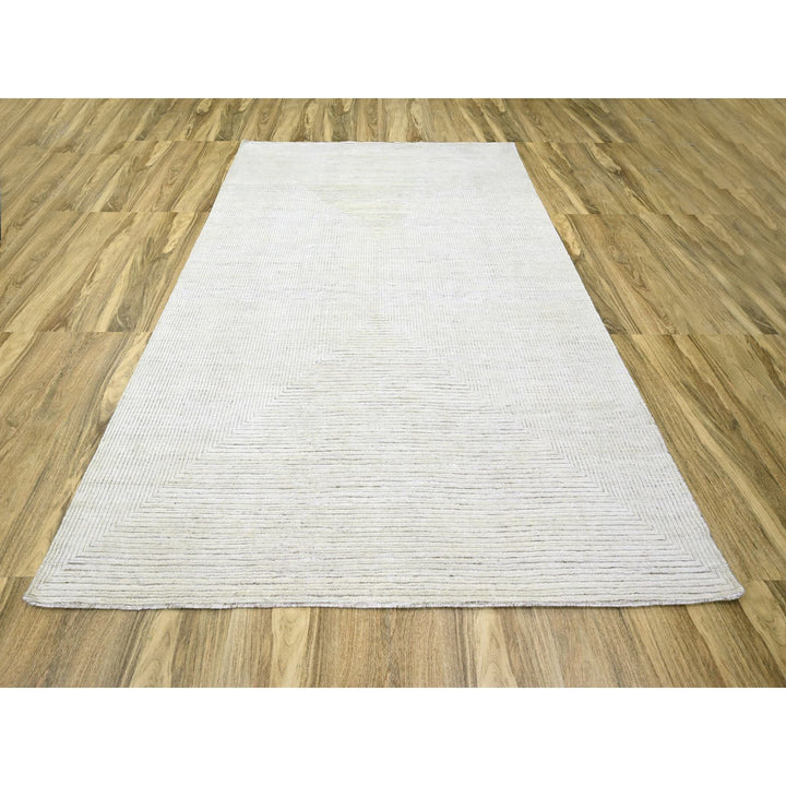 9'0" x 12'0" New Hand Knotted Ivory Wool Rectangle Oriental Rug - MOA10276215