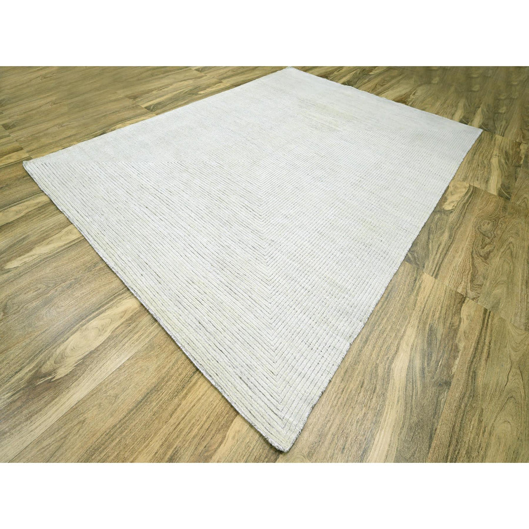 9'0" x 12'0" New Hand Knotted Ivory Wool Rectangle Oriental Rug - MOA10276215