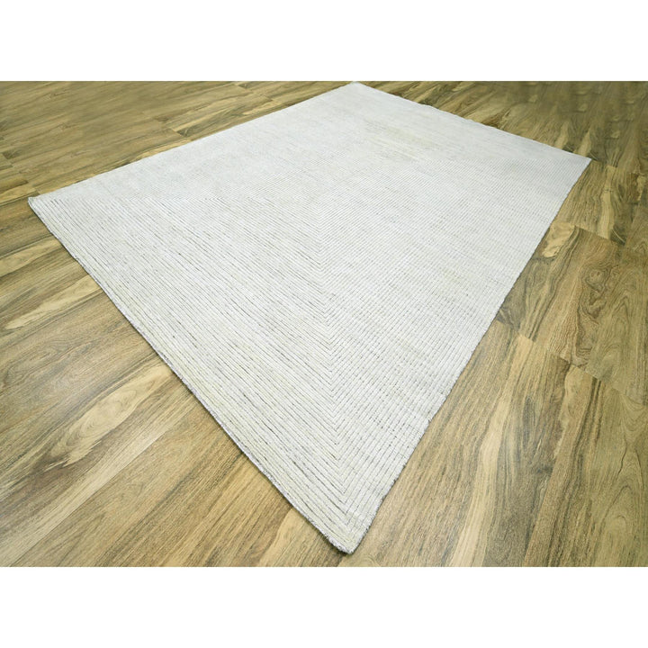 9'0" x 12'0" New Hand Knotted Ivory Wool Rectangle Oriental Rug - MOA10276215