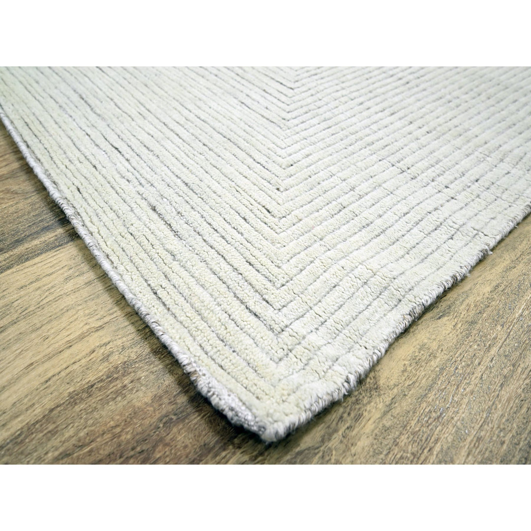 9'0" x 12'0" New Hand Knotted Ivory Wool Rectangle Oriental Rug - MOA10276215