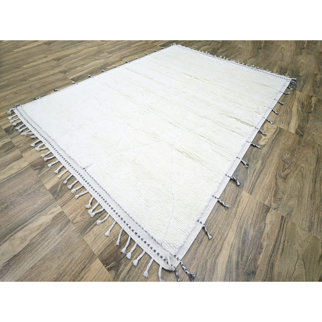 9'1" x 12'3" New Hand Knotted Ivory Wool Rectangle Oriental Rug - MOA10276219