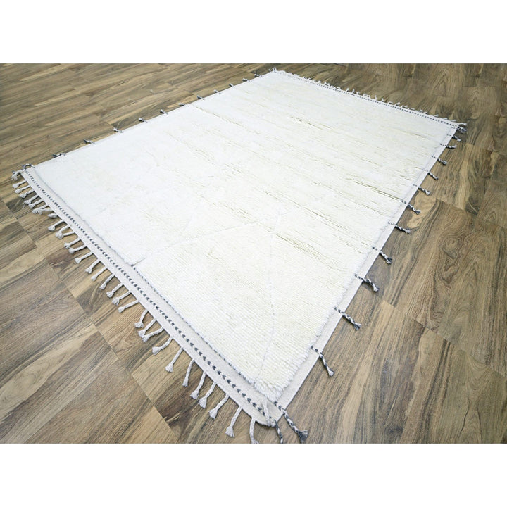 9'1" x 12'3" New Hand Knotted Ivory Wool Rectangle Oriental Rug - MOA10276219
