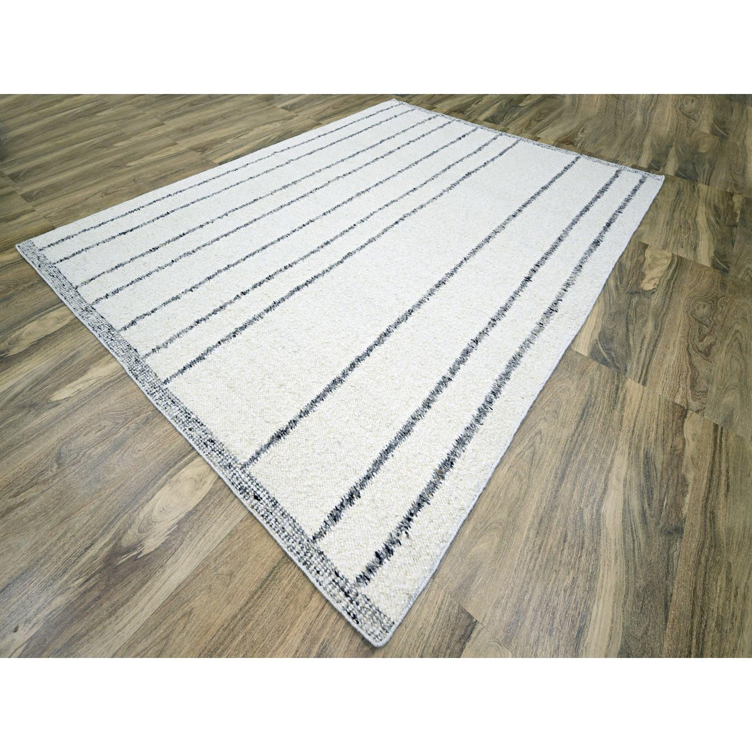 9'3" x 12'1" New Hand Knotted Ivory Wool Rectangle Oriental Rug - MOA10276220
