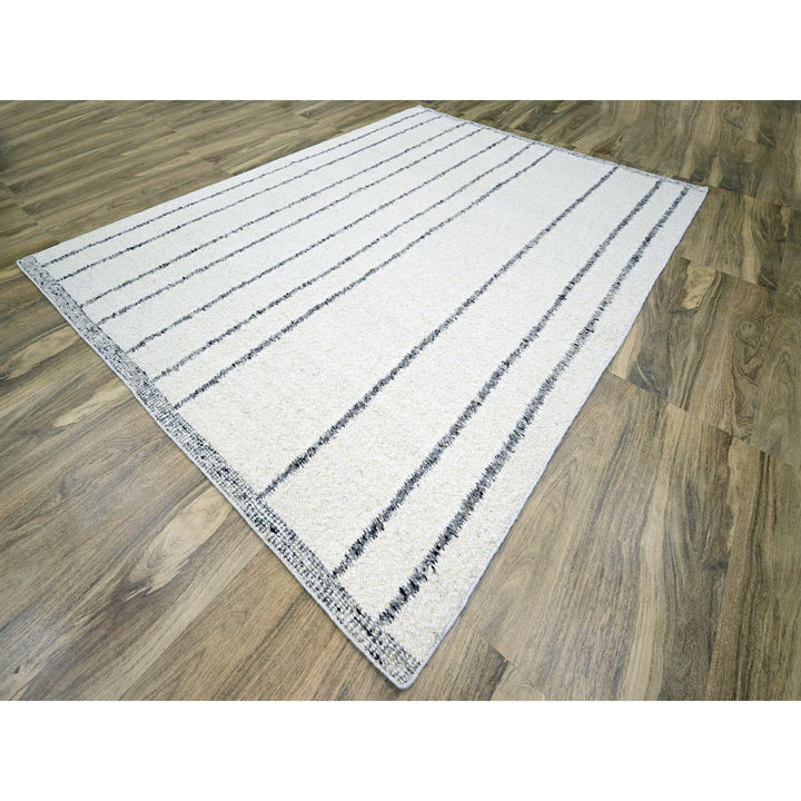 9'3" x 12'1" New Hand Knotted Ivory Wool Rectangle Oriental Rug - MOA10276220