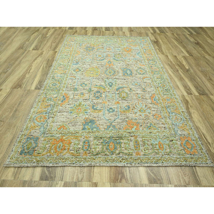 8'1" x 10'1" New Hand Knotted Beige Wool Rectangle Oriental Rug - MOA10276221