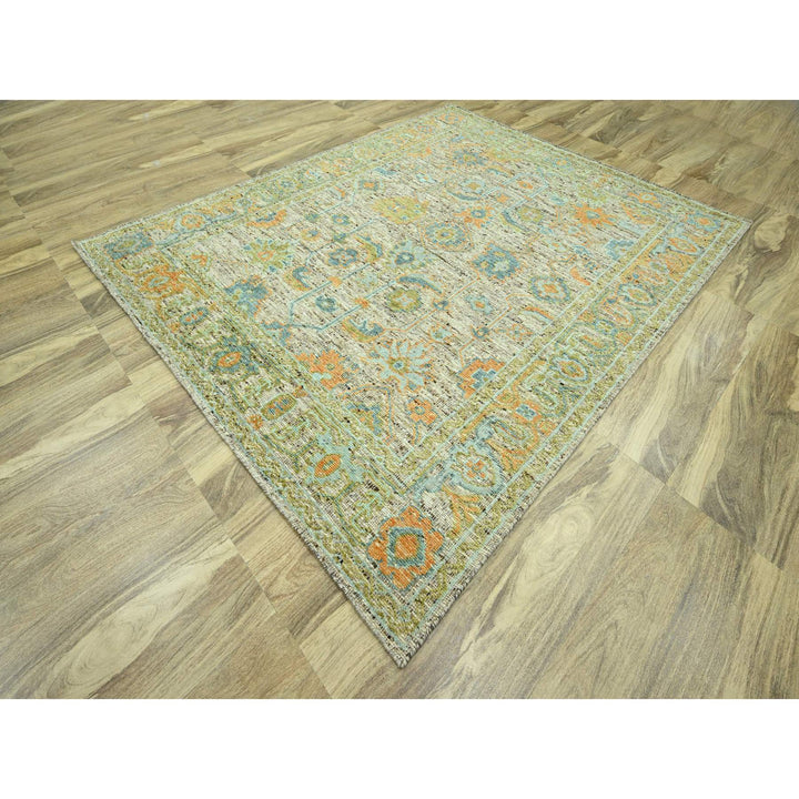 8'1" x 10'1" New Hand Knotted Beige Wool Rectangle Oriental Rug - MOA10276221