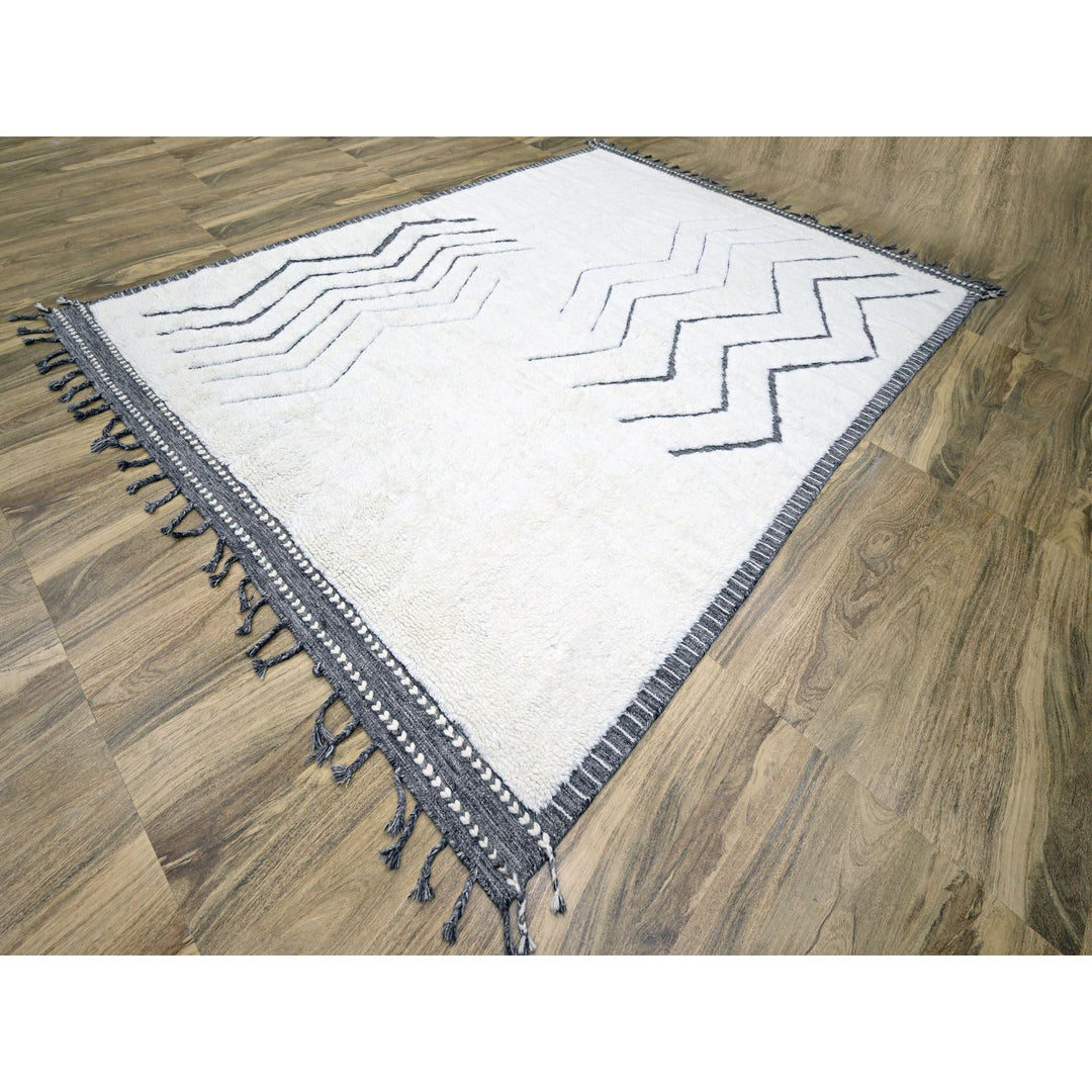 9'2" x 12'1" New Hand Knotted Ivory Wool Rectangle Oriental Rug - MOA10276222