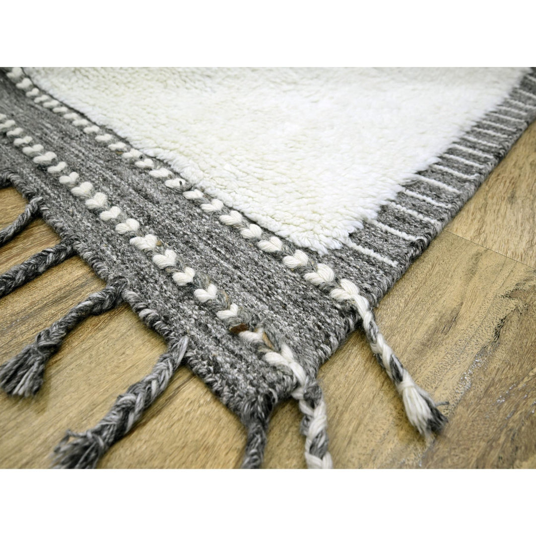 9'2" x 12'1" New Hand Knotted Ivory Wool Rectangle Oriental Rug - MOA10276222