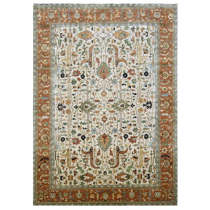 9'11" x 14'3" New Hand Knotted Ivory Wool Rectangle Oriental Rug - MOA10276223