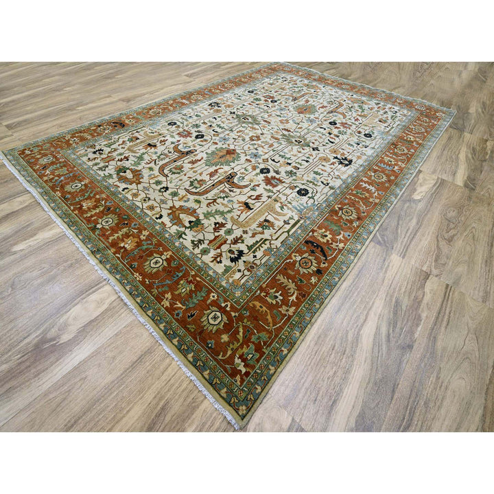 9'11" x 14'3" New Hand Knotted Ivory Wool Rectangle Oriental Rug - MOA10276223