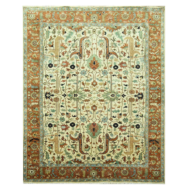 7'10" x 10'3" New Hand Knotted Ivory Wool Rectangle Oriental Rug - MOA10276225