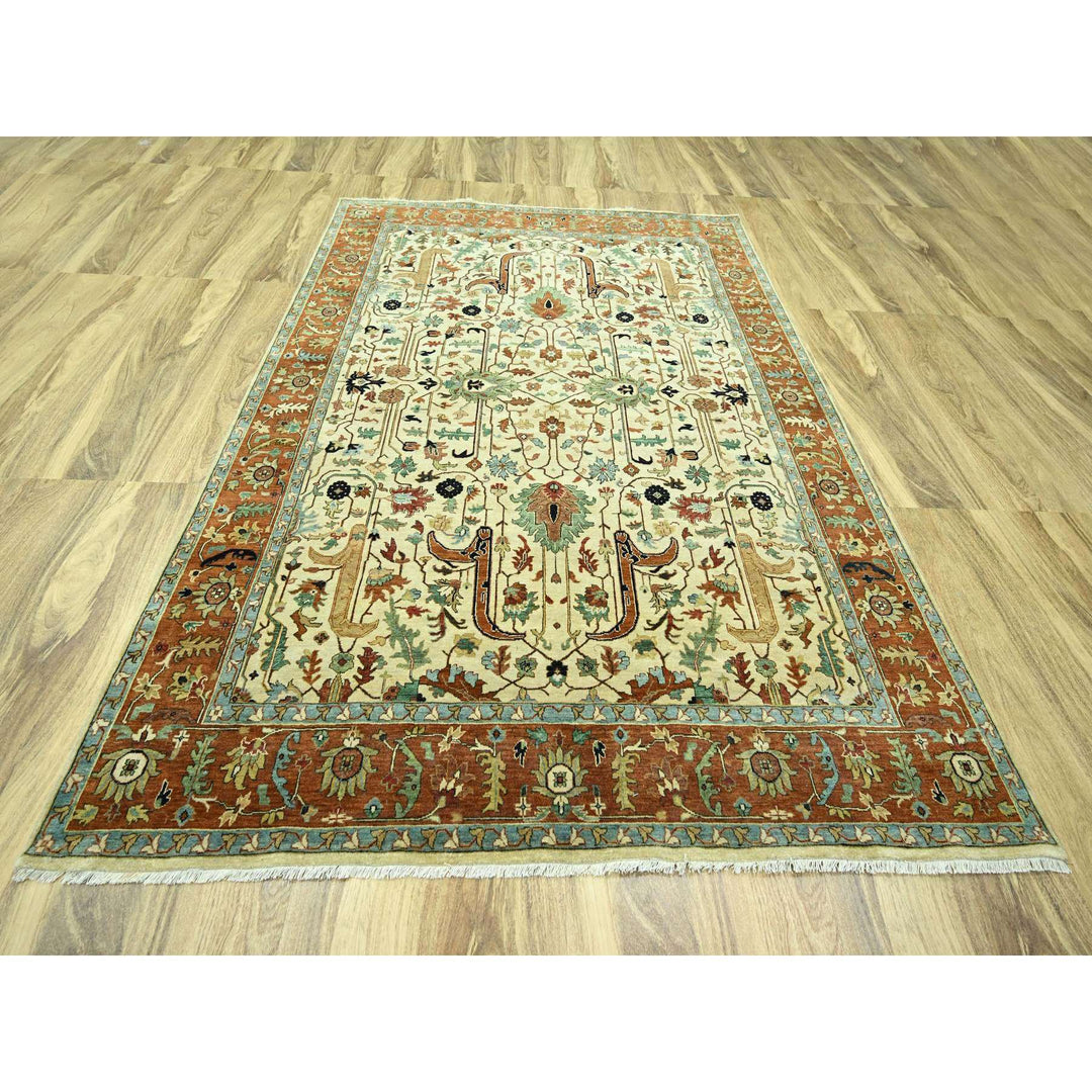 7'10" x 10'3" New Hand Knotted Ivory Wool Rectangle Oriental Rug - MOA10276225
