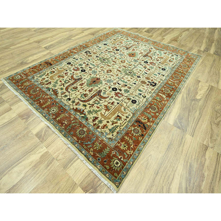 7'10" x 10'3" New Hand Knotted Ivory Wool Rectangle Oriental Rug - MOA10276225
